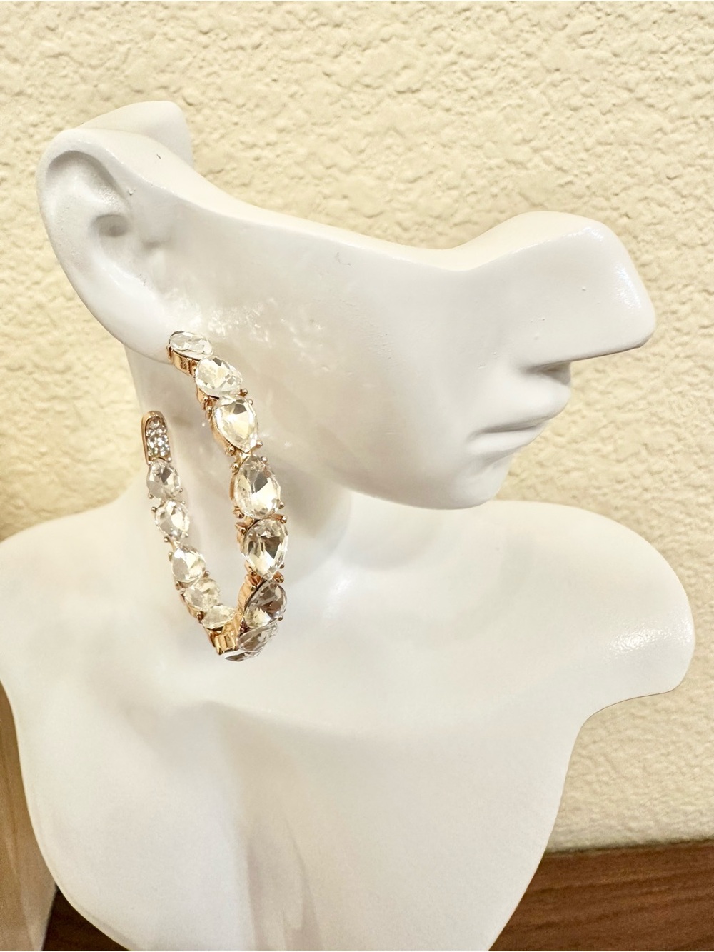 Fashion Jewelry Gold Hoop Earrings with Clear Stones